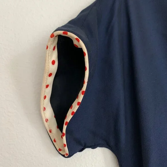 Vintage 50s Navy Belted Party Dress Cocktail Fitted Size XSmall Rockabilly - Picture 5 of 9